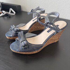 Tommy Hilfiger Denim Wedges Sandals Open Toe Ankle Strap Blue Size 9 High heels